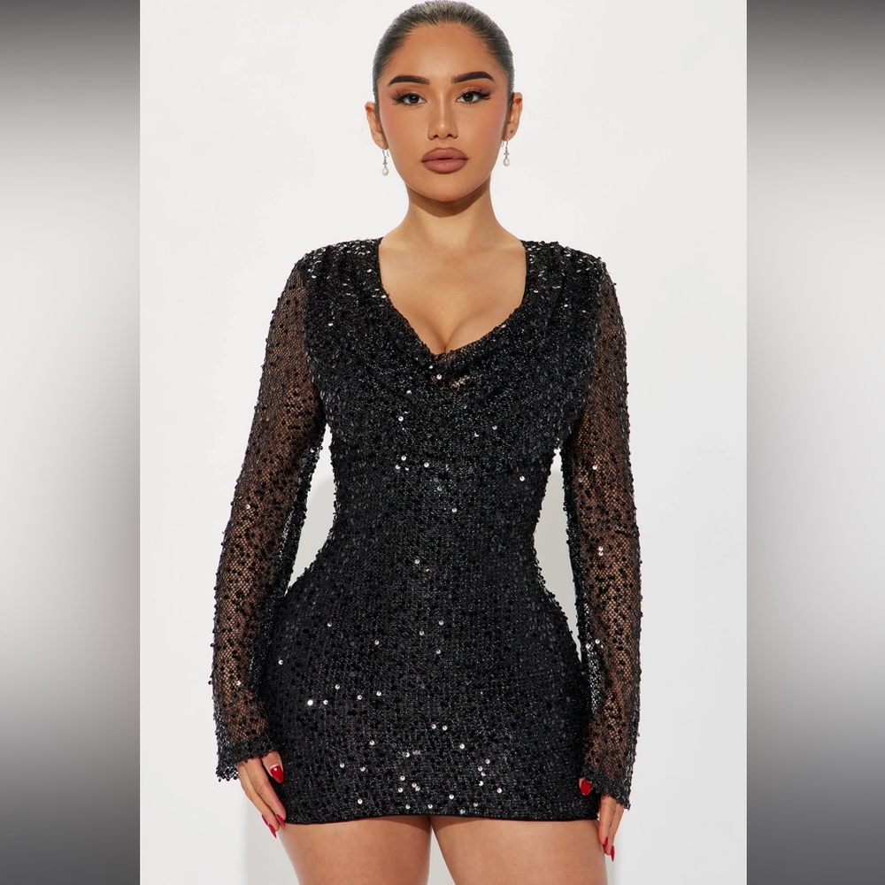 Black Sequin Mini Dress FashionNova